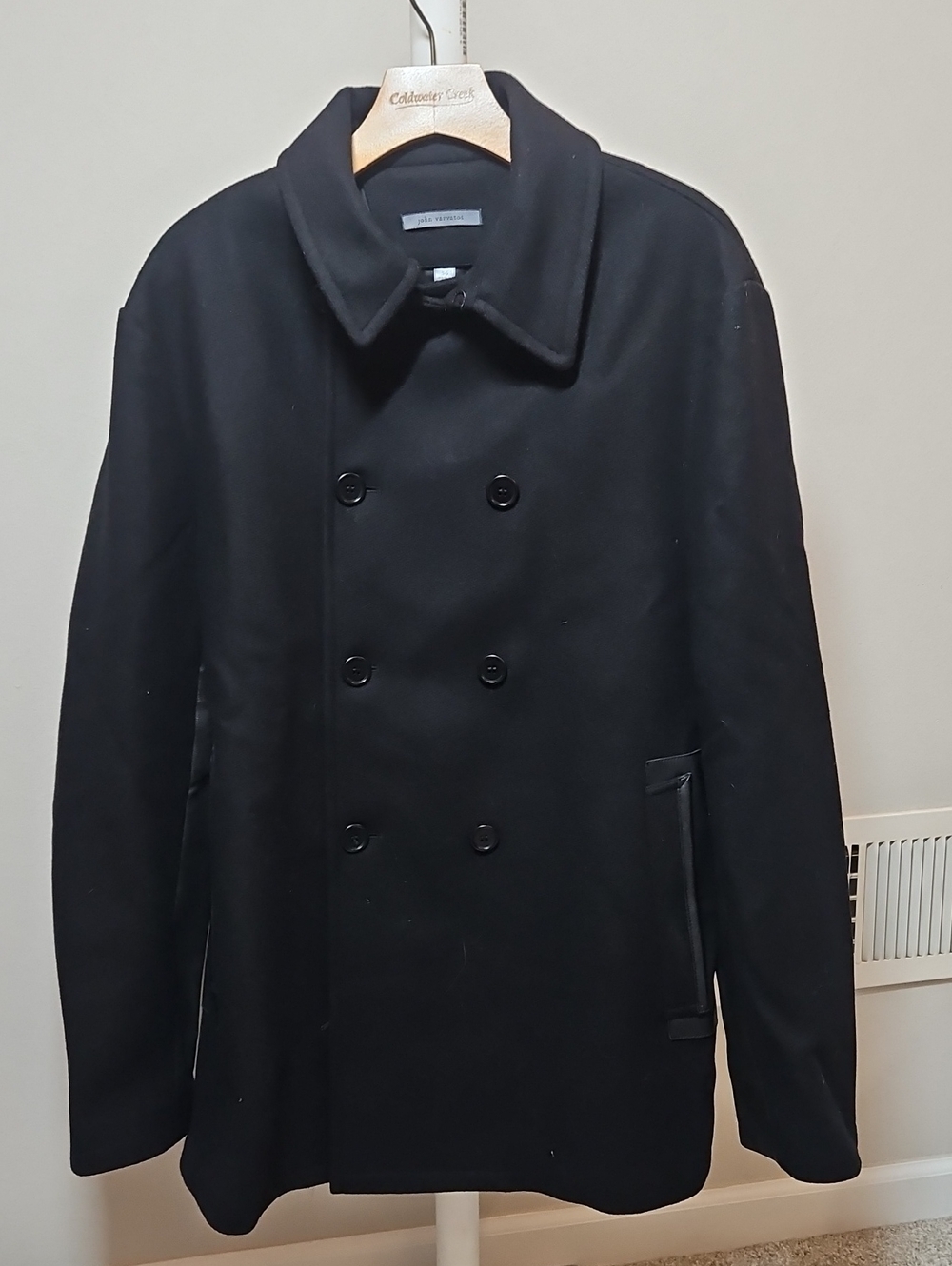 John Varvatos Size 56 Black Double-Breasted Peacoat